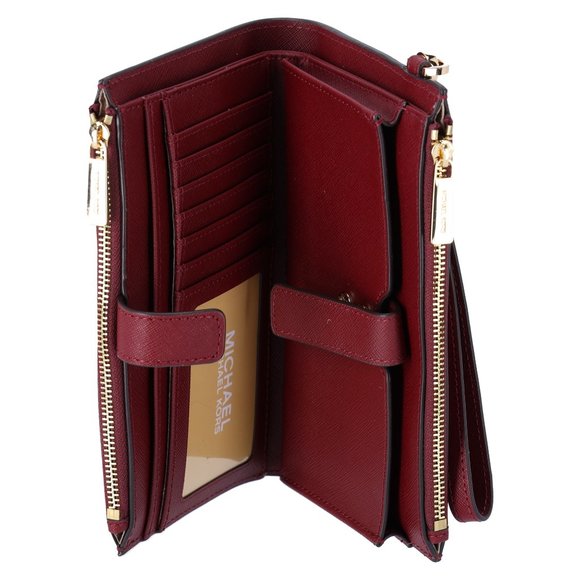 Michael Kors Charlotte Large Top Zip Leather Tote Dark Cherry Leather + Wristlet - Picture 7 of 9